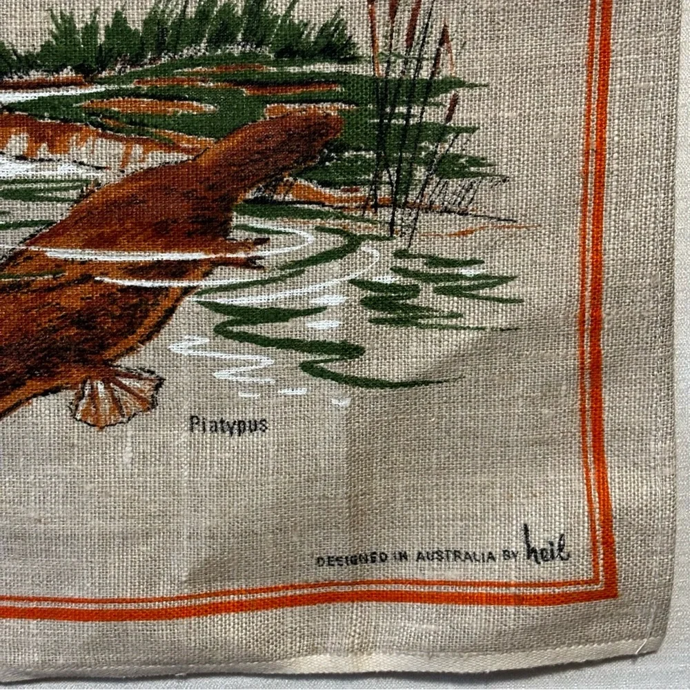 VTG Heil Pure Linen Souvenir Australian tea towel 1980’s Emo Koala Kangaroo NWOT